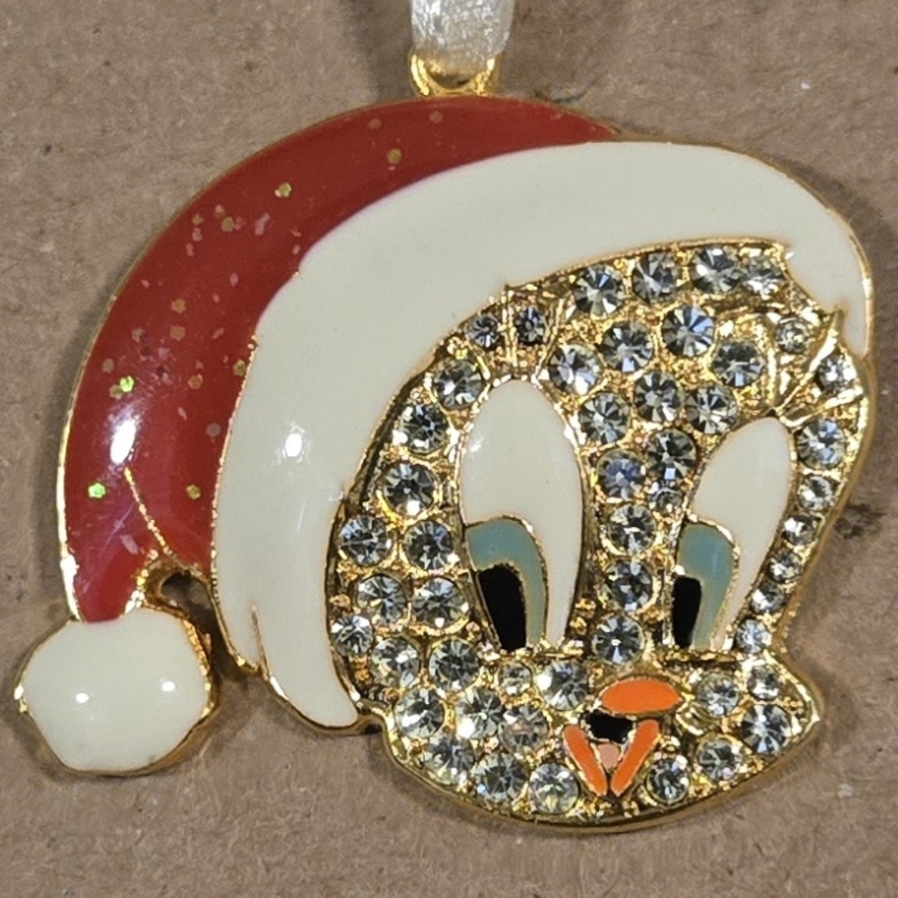 Tweety Bird Christmas Charm with Santa Hatand Rhinestones Warner Bros.